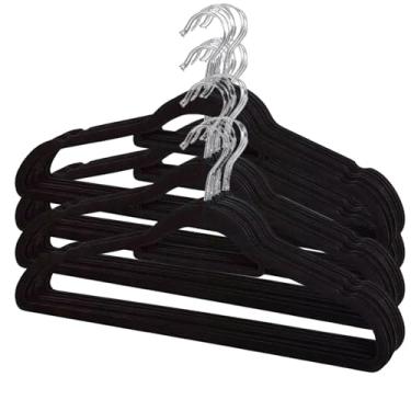 Imagem de Kit 40 Cabides de Veludo Slim Adulto Preto Antideslizante Ultrafino com Gancho Giratório Cromado Premium para Roupas Camisas Calças Saias Vestidos