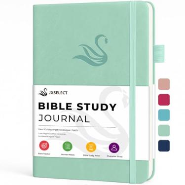 Imagem de JXSELECT Diário de estudo da Bíblia com rastreador de leitura da Bíblia e guia do usuário – Kit definitivo de anotações e diário para reflexão profunda da fé – Presente religioso premium para mulheres