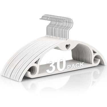Imagem de Pacote com 30 cabides de plástico: cabide ultrafino sem ombros para economizar espaço, ternos, casaco resistente, camisa, vestido branco