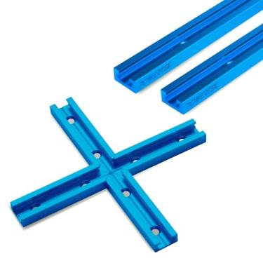 Imagem de POWERTEC Trilho T universal de 61 cm x 5 cm com kit de interseção, trilho em T de perfil de corte duplo com furos de montagem pré-perfurados para gabaritos e luminárias de marcenaria, mesa de