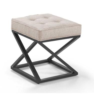 Imagem de Pufe Estilo Industrial Quadrado Pés Metal Mônaco - Due Decor, Linho Nu