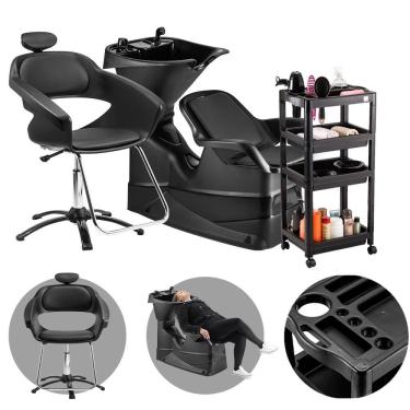 Imagem de Kit Salão de Beleza Lavatório Reclinável Champ + Cadeira Primma + Carrinho Auxiliar Junior - Dompel