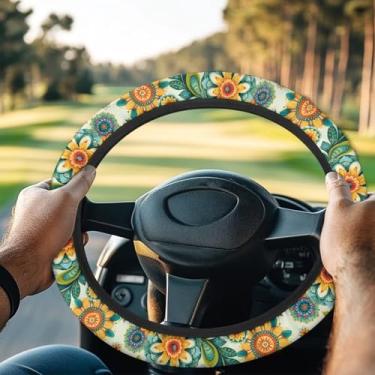 Imagem de Rarucativ Capas para volante de carrinho de golfe de 33 a 35,5 cm protetor de volante de carro leve antiderrapante confortável lavável na máquina para homens e mulheres, flor boêmia