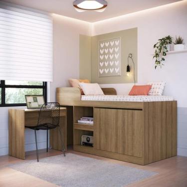 Imagem de Cama Alta de Solteiro Multifuncional Sem Colchão CJ6080 Jamaica Art In