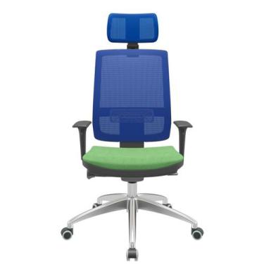 Imagem de Cadeira Office Brizza Tela Azul Com Encosto Assento Poliéster Verde Mu