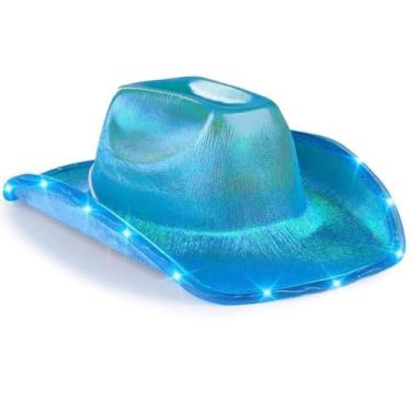 Imagem de LEEMASING Unisex Cowboy Hat Light Up Flashing LED Brim Fun Light Up Hat For Wedding Prom Birthday Party Halloween Christmas (Blue)