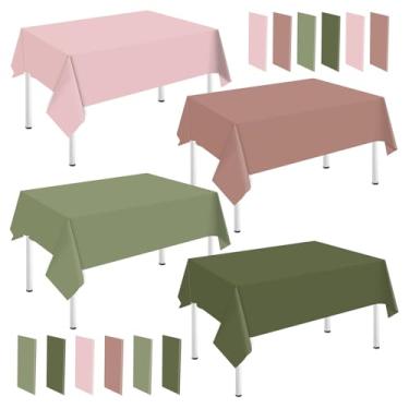 Imagem de Whaline Toalha de mesa de plástico verde sálvia verde sálvia retângulo rosa empoeirado toalha de mesa impermeável para decoração de chá de bebê de casamento, 137 x 272 cm
