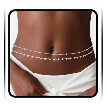 Imagem de Wriidy Corrente de cintura prata estrela corrente de barriga contas de ouro lantejoulas de cristal joia corporal para calças e trajes de banho, 30-38 inches, Metal não precioso, Sem Pedra Preciosa