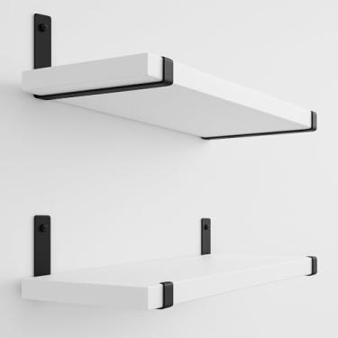 Imagem de Prateleira Flutuante de Madeira com Suporte Preto, Estilo Moderno, Conjunto com 2 Peças (Branco, 80x20cm)