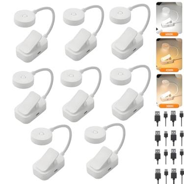 Imagem de Darlur Pacote com 8 lâmpadas recarregáveis para leitura na cama, luz de leitura de temperatura de 3 cores, brilho ajustável, clipe no livro para ler à noite
