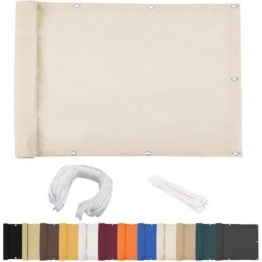 Imagem de Biombo De Privacidade Para Varanda, 80x1400cm, Cobertura Para Varanda, Opaco, Com Ilhós, Abraçadeiras E Cordão De Nylon, Mediante Pagamento, Varanda, Terraço, Jardim, Creme, 85x750cm