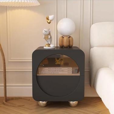 Imagem de Mesa De Cabeceira Para Quarto Pequeno, Mesa De Cabeceira De Couro Com Vidro Azul-petróleo, Mesa De Cabeceira Minimalista E Prática, Mesa De Cabeceira Para Quarto, Sala De Estar, Black, 45x40x48CM