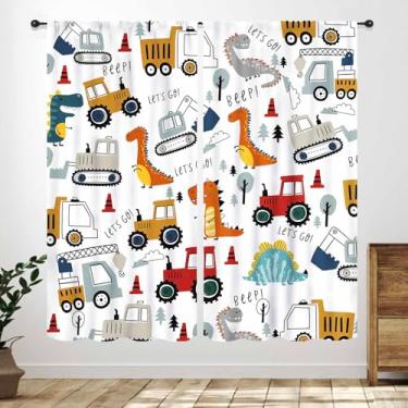 Imagem de Cortinas de construção para quarto de crianças, desenhos animados, dinossauros, caminhões, floresta, animais selvagens, estampadas, cortinas de janela, tratamentos para meninos, meninas, quarto, sala