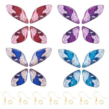 Imagem de KISSITTY 16 peças Kit de fabricação de brincos de asa de borboleta com costas planas coloridas de resina com glitter, enfeites de pingente para mulheres, brincos faça-você-mesmo para fazer joias
