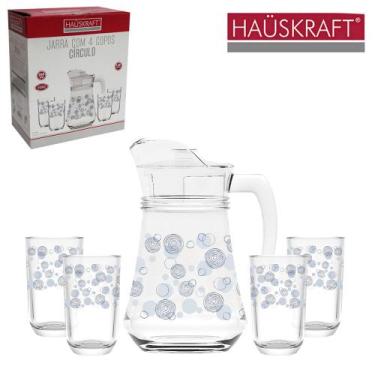 Imagem de Jarra de Vidro Estampada 1,35L com Tampa de Acrílico + 4 Copos 265ml H
