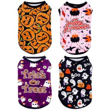 Imagem de PET SHOW Pacote com 4 camisetas de Halloween para cães grandes fantasma abóbora camiseta regata preta laranja camisetas animais de estimação festa de férias colete sem mangas roupas para cães meninos