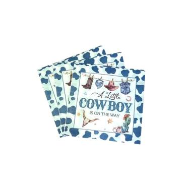 Imagem de Guardanapos de chá de bebê com 40 peças, guardanapos de papel descartáveis azuis para meninos caubói chá de bebê decorações de festa de aniversário 16,5 cm