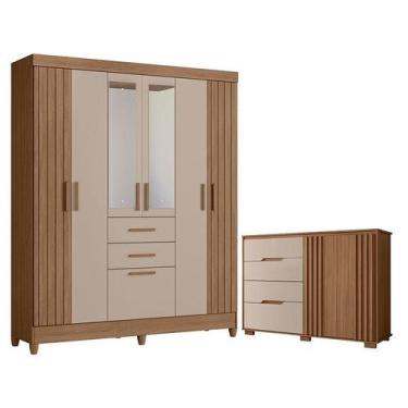 Imagem de Guarda Roupa Solteiro Malta com Espelho e Cômoda Texas Carvalho Fendi 