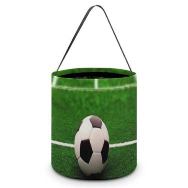 Imagem de Sacola reutilizável de Halloween para doces de madeira de Natal portátil para compras de presentes, Green Grass Field Soccer Playground the Ball, One Size