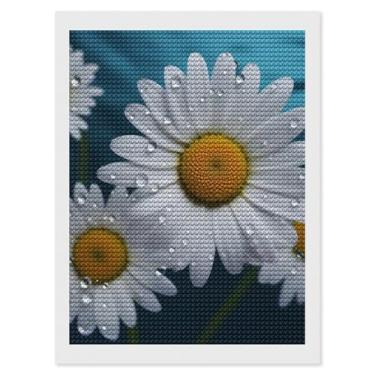 Imagem de NKJJSTES Kits de pintura de diamante, faça você mesmo, pintura de diamante 5D, margaridas, brocas, kits de arte de diamante para decoração de parede de casa, presentes