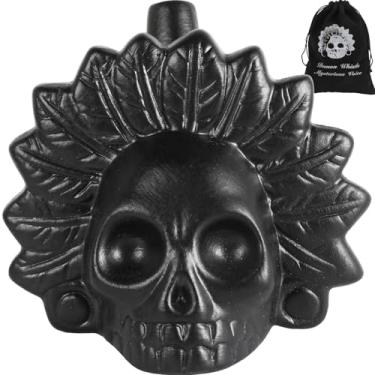 Imagem de Jafermox Máscara de caveira de penas apito da morte asteca - grito humano alto - apito de grito fantasma para Halloween, pegadinhas, decoração, autodefesa - cerâmica feita à mão - preto puro