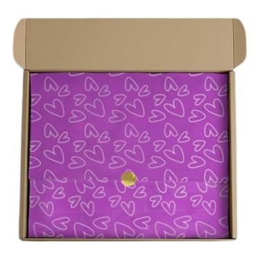 Imagem de Papel de Seda Premium Estampa de Coração 25x35cm 100 Folhas Estampa Rosa Bebê Lilás ou Preto para Embalagem e Decoração (Lilás)