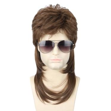 Imagem de Topcosplay Peruca masculina reta longa marrom anos 80 fantasia punk rocker peruca