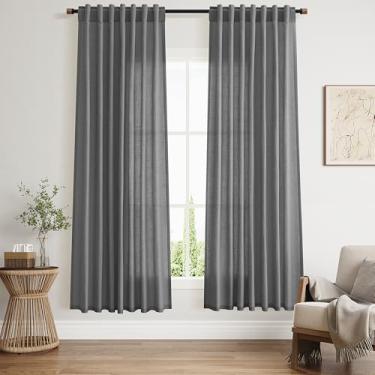 Imagem de Blazer Cortinas de linho cinza 72 polegadas de comprimento para sala de estar quarto conjunto leve de 2 painéis, aba traseira com filtro de luz semitransparente ou cortina de bolso de haste, 132 x 182