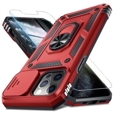 Imagem de Janmitta Capa para iPhone 11 Capa de telefone embutida para lente de câmera deslizante + protetor de tela, capa de telefone de corpo inteiro resistente à prova de choque com suporte de anel de dedo