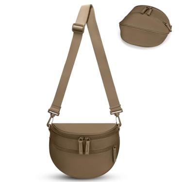 Imagem de FODOKO Bolsa transversal quadriculada preta e branca para mulheres, pochete quadriculada, carteiras, bolsa de cinto pequena e despojada, Caramelo 2, Bolsa tiracolo quadriculada