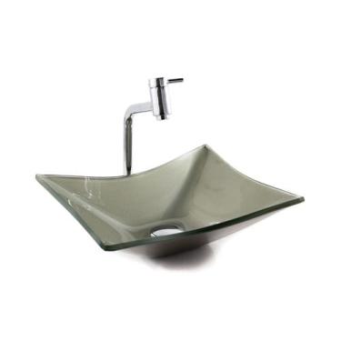 Imagem de Kit Banheiro Cuba Vidro Retangular + Torneira Link + Válvula - Lopazzi