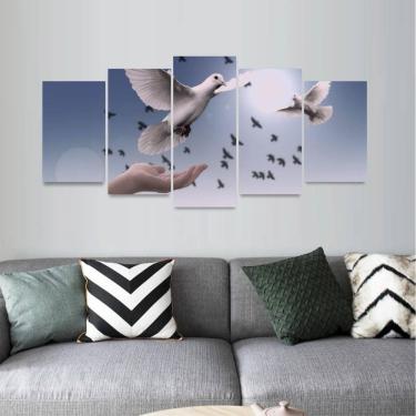 Imagem de Quadro Mosaico Para Sala Quarto Pomba Branca Paz Felicidade