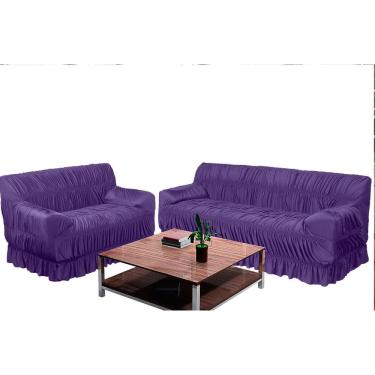 Imagem de Capa De Sofá Em Malha 2 E 3 Lugares 21 Elásticos - Lilás