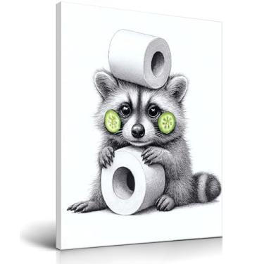 Imagem de Frimeeme Arte engraçada de parede de banheiro guaxinim, impressão em tela de 30,5 x 40,6 cm, decoração de estilo spa com fatias de pepino, pronta para pendurar