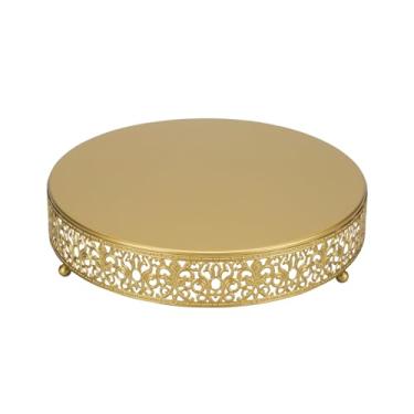 Imagem de KVMORZE Suporte de bolo de ouro de 11,8 cm, suporte de metal para cupcake de sobremesa, suporte para exibição de bolos, bandeja de frutas para decoração de mesa de doces para festa de casamento