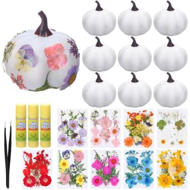 Imagem de AmazingSpark 9 conjuntos de 7 cm faça-você-mesmo de espuma branca para decoração de abóbora com flores prensadas, decorações artesanais para Halloween, Ação de Graças, outono, sala de aula, decoração