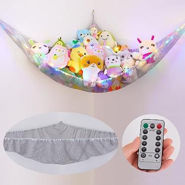 Imagem de Basumee Rede Ou Rede Para Animais De Pelúcia Com Luz Led, Rede Para Pendurar Brinquedos, Rede Para Armazenamento De Animais De Pelúcia, Redes Para Berçário, Quarto De Crianças Com Controle Remoto, 8