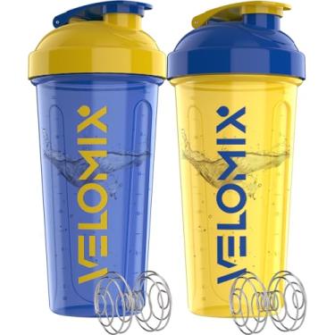 Imagem de VELOMIX - Pacote com 2 - Frascos coqueteleiros de proteína de 800 ml para misturas de proteínas - 2 x batedor de arame | Coqueteleira à prova de vazamento para shakes de proteína | Pacote com