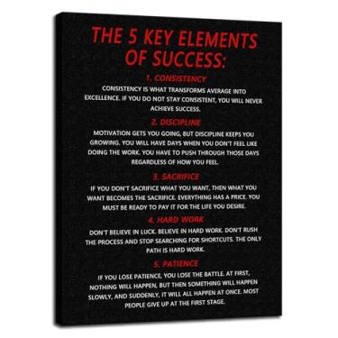 Imagem de Os 5 elementos-chave do sucesso pôsteres inspiradores decoração de parede motivacional arte de parede em tela emoldurada quadro para sala de estar escritório impressões de arte decoração de parede de