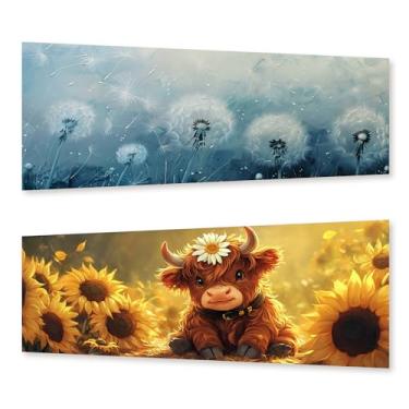 Imagem de Zariocy Pacote com 2 kits de arte de diamante grandes para adultos vaca e dente-de-leão, arte de pintura de diamante faça você mesmo animais redondos broca completa diamante bordado pinturas