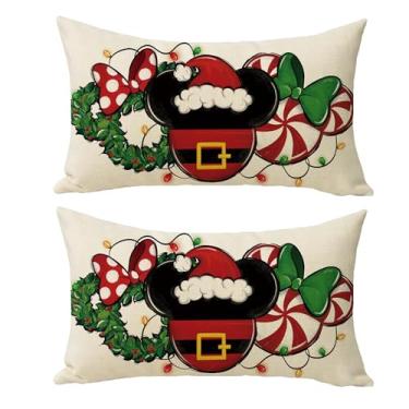 Imagem de Ussap Conjunto de 2 capas de almofada decorativas de Natal, 30,5 x 50,8 cm, guirlanda de doces de hortelã-pimenta de Natal, decoração de almofada retangular, decoração divertida de casa de férias para