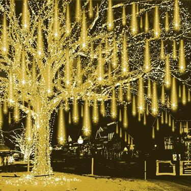 Imagem de Weepong Luzes de Natal ao ar livre chuva caindo luzes de chuva meteoros 30,5 cm 8 tubos 192 LED nevasca gelo cascata cordão de luz para árvore de Natal, decorações de Natal, jardim de férias, plugue