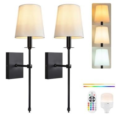 Imagem de PASSICA DECOR Conjunto de 2 arandelas de parede recarregáveis sem fio com lâmpadas reguláveis de 15 cores, controle remoto, arandelas de parede com bateria para quarto, sala de estar
