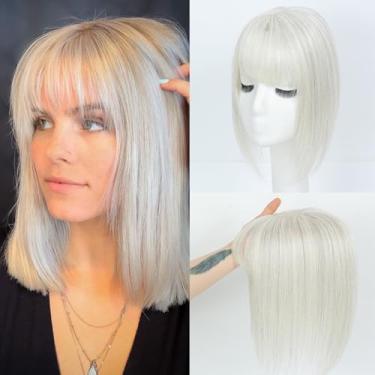 Imagem de JANATOUCH Toppers de cabelo humano para mulheres loiro platinado para mulheres com cabelo fino de 28 cm para resolver um pouco de queda de cabelo