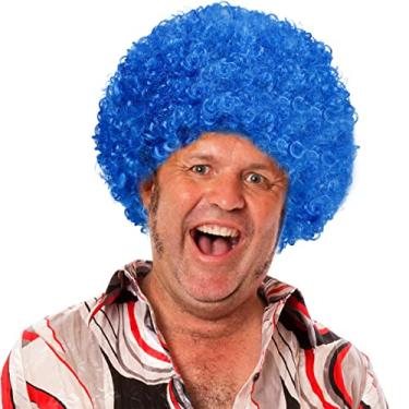 Imagem de Peruca unissex curta e fofa afro feminina masculina Kinky Curly Discoteca Hippie para fantasia cosplay Halloween festa de Natal (azul)
