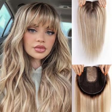 Imagem de HAIRCUBE Toppers de cabelo de 41 cm para mulheres, cabelo humano real, base grande de 23 x 23 cm, com franja, partes superiores de cabelo humano para mulheres com queda de cabelo ou cabelo fino