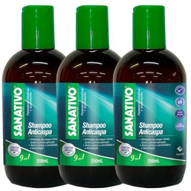 Imagem de Kit 3 unid - Shampoo Anticaspa Sanativo 250mL – Com Aroeira, Chá Verde, Melaleuca, Mentol, Ácido Lático, Salgueirinha e Salgueiro Branco | Combate Caspa, Oleosidade, Coceira e Refresca o Couro Cabeludo