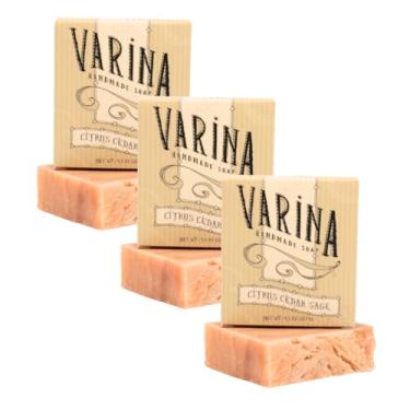 Imagem de Varina Sabonete em barra de cedro cítrico orgânico - limpeza suave para peles sensíveis, aromas terrosos - pacote com 3 - experimente uma pele saudável e brilhante