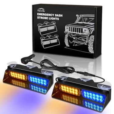 Imagem de Tiannor Luzes estroboscópicas do painel de emergência, azul âmbar, barras de luz de viseira de para-brisa, luz para veículos de construção, caminhões de reboque/arado (5 x 23 cm, 48 LEDs)