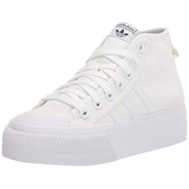 Imagem de adidas Originals Tênis feminino Nizza Platform Mid, Branco/Branco., 4.5